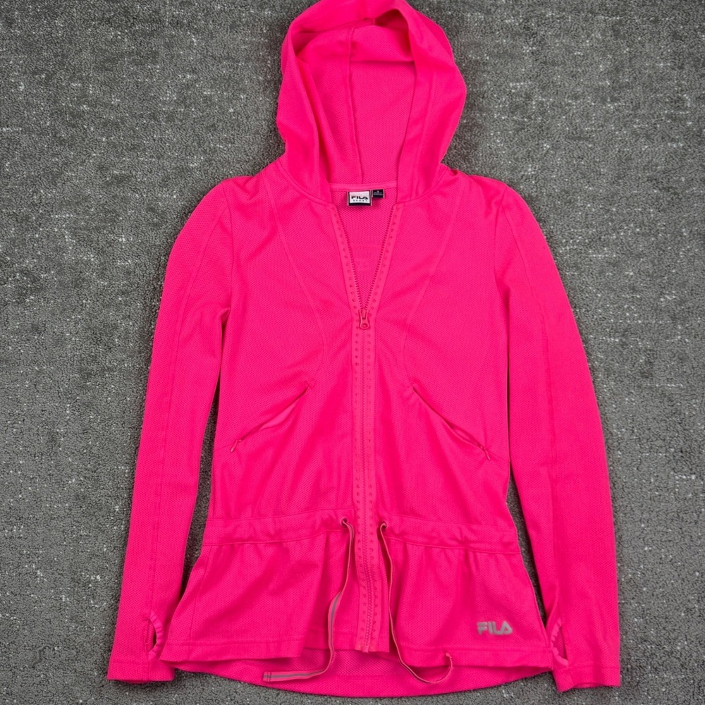 FILA‎ Sport Hoodie Women Small Pink Full Zip Mesh Activewear Jacket